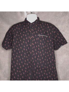 Sunrise Kingdom Mens Black Shirt XL Short Sleeve Shirt Red Rose Print